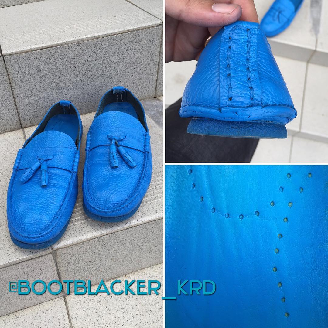 Покраска лоферов в синий цвет